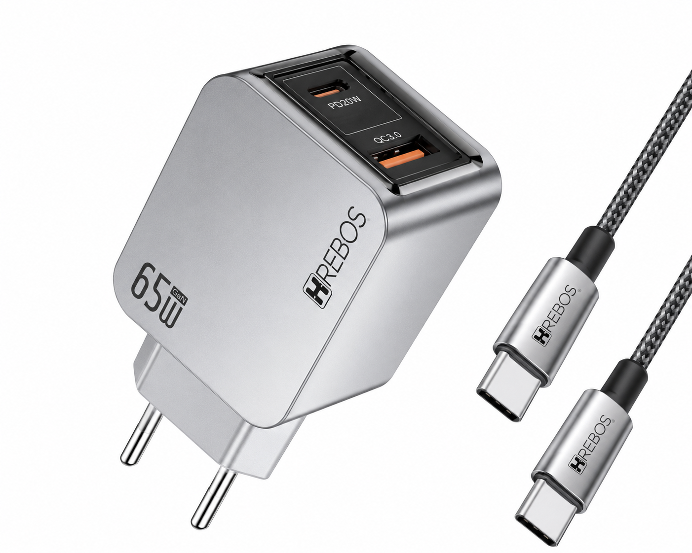 Carregador Turbo Hrebos Premium CRG-387CC 65W Blink Charge com Cabo USB-C