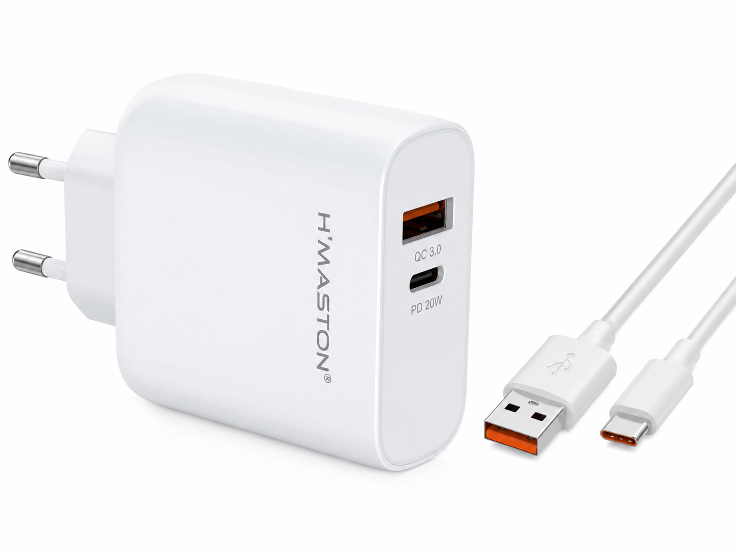 Carregador Turbo H'Maston Y18-3 4.1A com Cabo USB – Branco